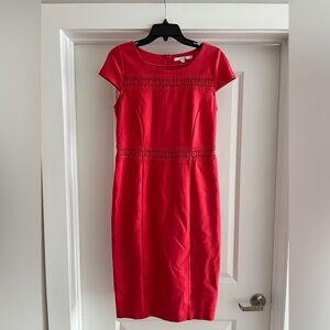 Boden Womens Red Hera Ponte Embroidered Floral Midi Dress Cap Sleeve Size 8R